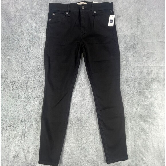 Vintage Gap Jeans Women's 30S Black Denim Stretch Mid Rise True Skinny Zip Fly - Picture 1 of 16
